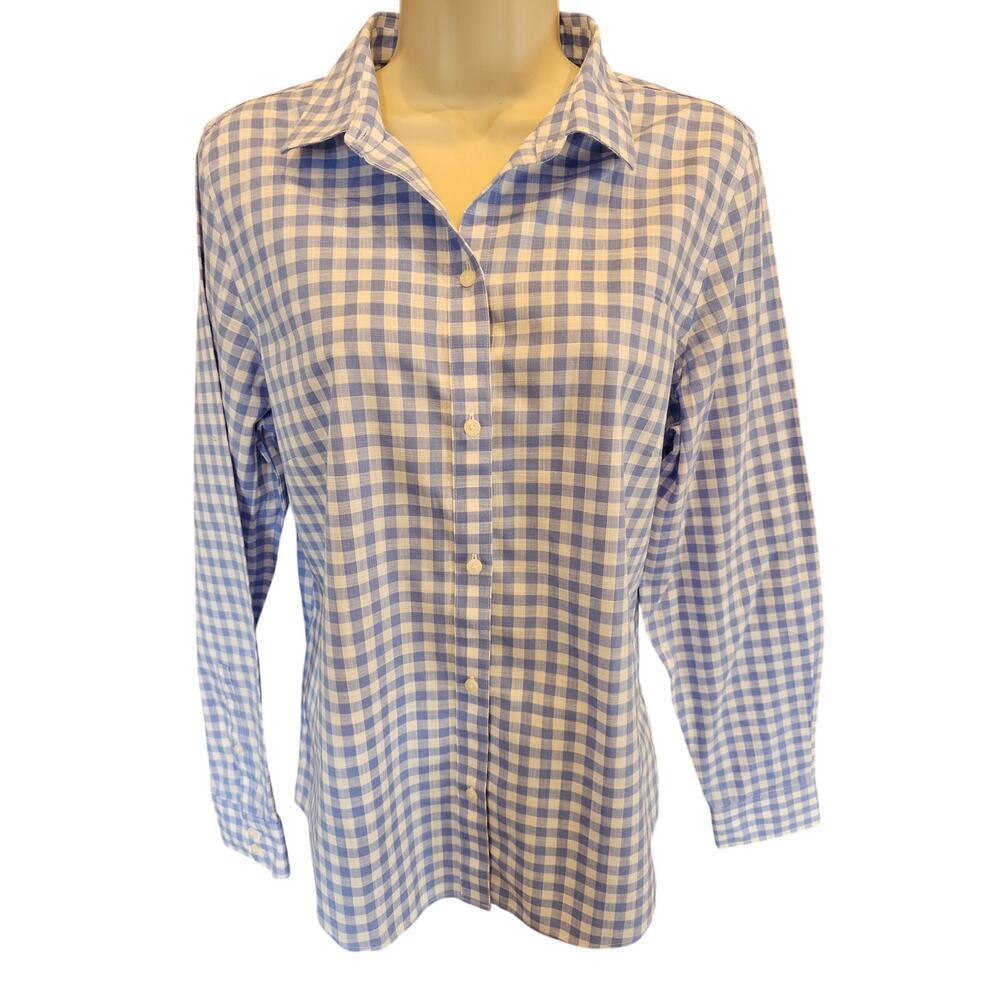 UNTUCKit womens blue check cotton long sleeve button up size 10 (L) EUC Casual